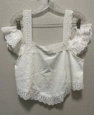 Zara White Eyelet Lace Crop Top with Scalloped Straps thumbnail 1