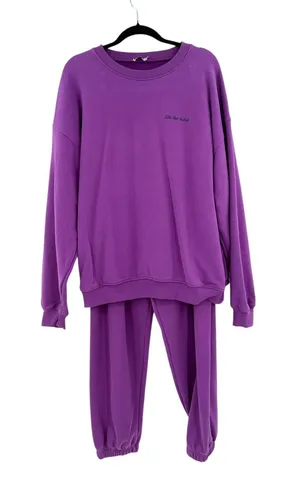 SLA The Label Plum Oversized Sweatshirt Jogger Matching Set Purple S M thumbnail 1