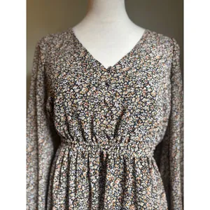 Madewell Floral Long Sleeve Mini Dress medium boho whimsi cottage‎ fairy Y2K tan thumbnail 3