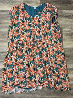 Garnet Hill Trapeze Floral Orange Blue Dress Women’s XL thumbnail 1