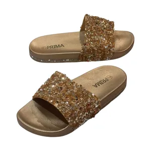 Prima Sandals Size 7 Gold Glitter Rhinestone Slide Slippers thumbnail 6