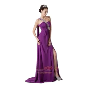 Prom Formal Dress Purple One Shoulder Long Embellished Beaded Cocktail Size S thumbnail 5