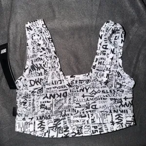 DKNY Womens Graffiti Print Modal Bralette White Black Scoop Neck DK7388 Size M thumbnail 2