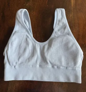 Aerie Ribbed Seamless Bralette Sports Bra Light Blue Gray Soft Stretch thumbnail 1