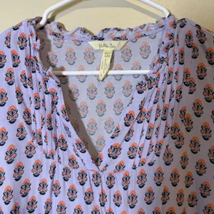 Matilda Jane Women Purple‎ Floral Print Pleated V-Neck Rayon Blouse Size Large thumbnail 5