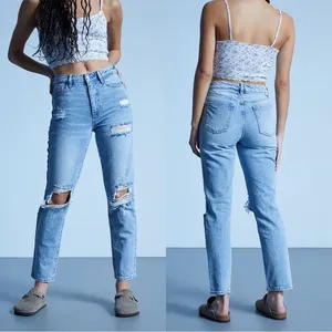 PACSUN Distressed High Rise Mom Jeans Medium Wash sz 27 thumbnail 2