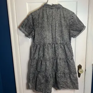 Charcoal Gray Black Acid Wash Button-down Short-sleeve Babydoll Dress W-672 Sz S thumbnail 8