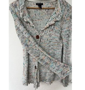 BCBGMAXAZRIA XL Multicolor Knit Cardigan Boho Chunky Sweater Button Up Fairy thumbnail 4