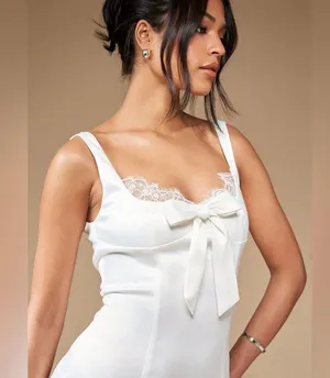 Missguided Satin Lace Trim Bow Front Mini Sleep Dress Sz XL thumbnail 6