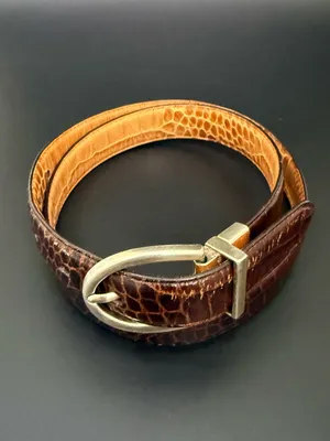 LRL LAUREN Ralph Lauren Brown/Beige Croc Leather Twist & Flip Reversible Belt 30 thumbnail 3