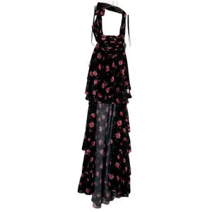 Mac Duggal 70246 One Shoulder Ruffled Rose Floral Gown Maxi Dress Black size 4 thumbnail 3