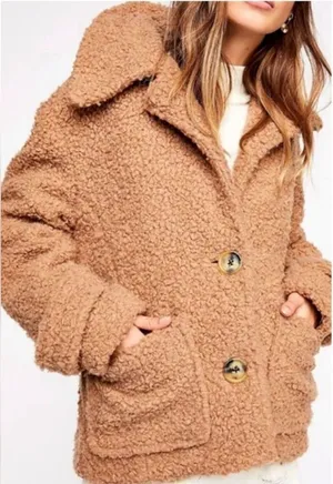 Free People- So Soft Cozy Peacoat Oversized Sherpa Jacket Pockets Buttons Size M thumbnail 1