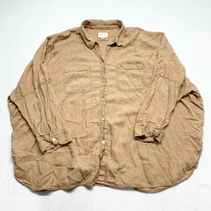 American Eagle Oversized Button Down Women Size XXL Tan‎ Linen Blend Boho Shirt thumbnail 1