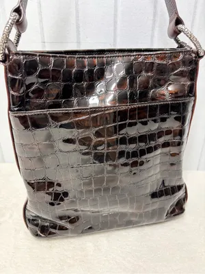 Brighton‎ Vintage Shoulder Bag Brown Leather Croc-Embossed Purse thumbnail 6
