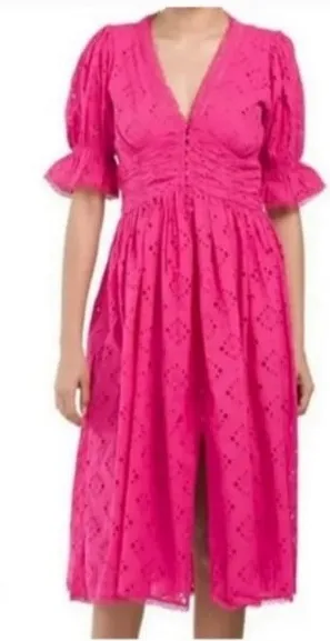 NWT House of Harlow 1960 Pink Eyelet Midi Dress size XS thumbnail 1