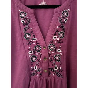 Croft & Barrrow XL Embroidered Top Purple Floral thumbnail 4