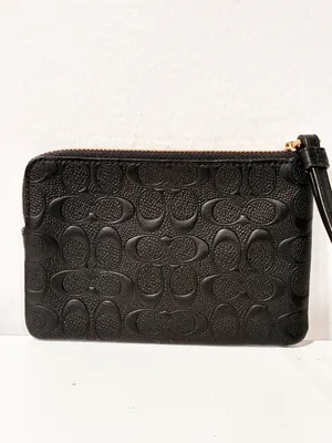 Coach Black Signature Embossed Leather Wristlet Pouch thumbnail 4