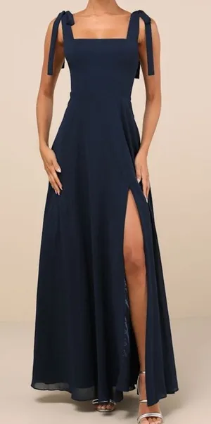 NEW Lulus Love Me Forever Navy Blue Tie-Strap Square Neck A-Line Maxi Dress XL thumbnail 1