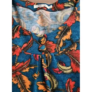 Aryeh Knit Dress Women'sTeal‎ Orange Feather Print Bell Sleeve, Large thumbnail 5