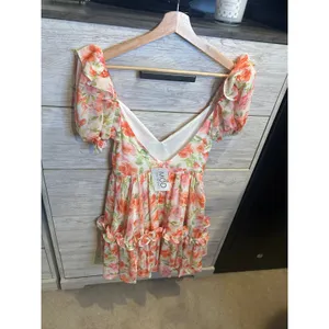 MOD On Trend Pure Elfin Rosie Puff Sleeve Floral Mini Dress Orange Pink Small thumbnail 3