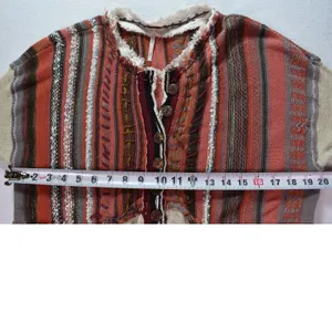 Free People Mixed Media Cardigan Striped Knit Pointelle Bell Sleeve Boho Medium thumbnail 5