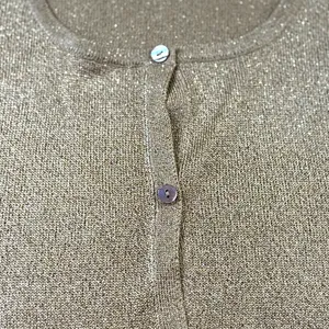 Ann Taylor Gold Shimmer Knit Crewneck Cardigan Sweater Women's Large EUC thumbnail 9