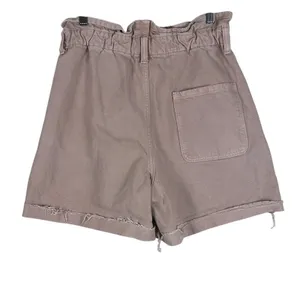 Zara Paperbag Waist Solid Denim Shorts Mauve High Rise Button Fly Raw Hem Size 6 thumbnail 5