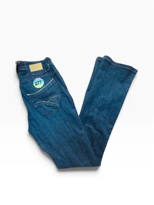 VINTAGE Y2K Apple Bottoms Dark Wash Flare Jeans Gold Hardware Size 7/8 Retro thumbnail 4