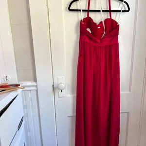 Phoebe Couture Silk Ruched Sweetheart Halter Maxi Dress Red Raspberry Size 6 thumbnail 4