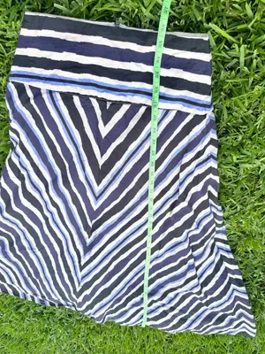 Boho Chevron Stripe Linen Feel Midi Skirt Blue Black White Small thumbnail 4