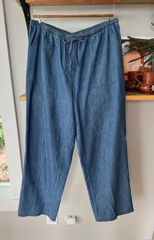 L.L. Bean Drawstring Waist Soft Drapey Denim Wide Leg Jeans Large thumbnail 1