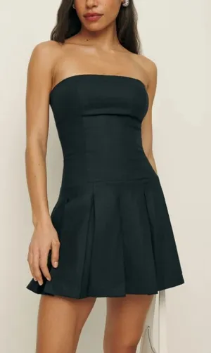 Reformation Isabeli Linen Strapless Mini Dress Black 10 NWT Summer thumbnail 1