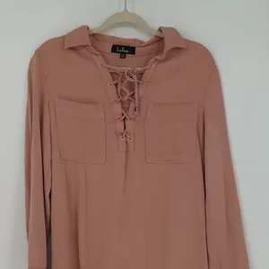 Lulus Best of All Pink‎ Long Sleeve Lace Up Dress Size Medium thumbnail 2