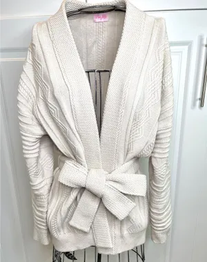 Pink Lily It Was All A Dream Chunky Beige Belted Cardigan NWOT thumbnail 13