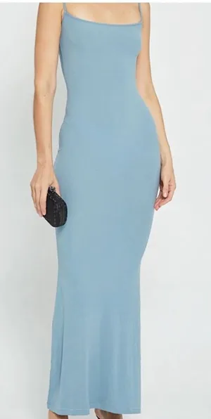 Skims SOFT LOUNGE LONG SLIP DRESS blue rare ribbed new spring maxi thumbnail 1