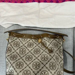 Tory Burch T Monogram Jacquard Bucket Bag brown with duster bag, NWOT thumbnail 3