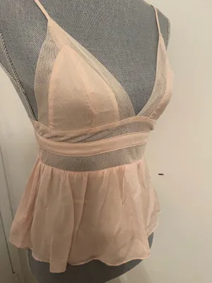 Delicate Peach Mesh Bralette Peplum Top . Size S Pink thumbnail 6