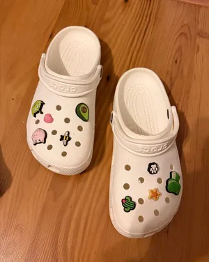 CROCS White Classic Clogs with 9 Cute Jibbitz Charms EUC thumbnail 1