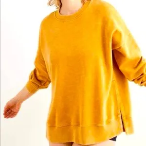 Aerie fuzzy light Sherpa crewneck mustard yellow crewneck sweatshirt thumbnail 1