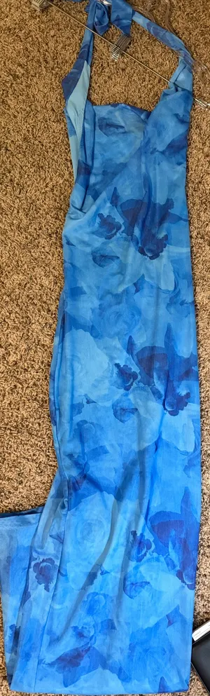 That's so fetch long blue floral dress! thumbnail 2