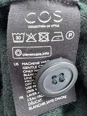 COS 100% Wool Relaxed V-Neck Button Cardigan Patch Pocket Dark Green XS thumbnail 4