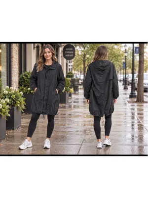Women's Tumi Lightweight Hooded Rain Jacket, Black, Size L Black Size L thumbnail 2