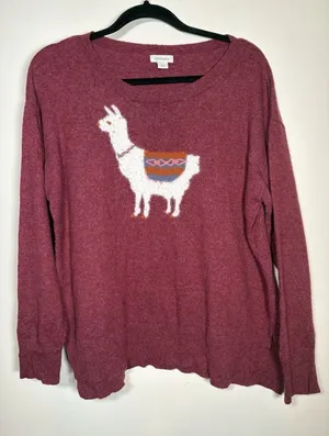 Sundance Sweater Burgundy‎ Llama Graphic Wool Blend Boho Warm Winter Large thumbnail 1