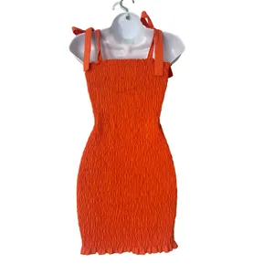 Chic‎ Me Orange Smocked Tie Shoulder Mini Dress Small Festival Beach Vacation thumbnail 2
