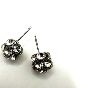 Rhinestone disco ball post earrings Silver thumbnail 5