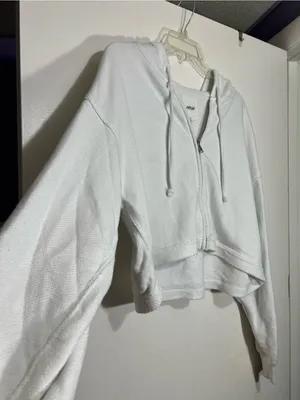 Aerie light blue/white cropped zip up lightweight hoodie size M thumbnail 3