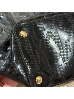 Michael Kors Black Patent MK Logo Tote Bag Shoulder Purse Large thumbnail 4