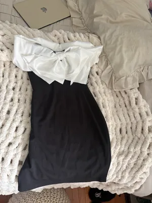 Black and white bow cocktail graduation dress thumbnail 5