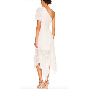 NWT ASTR the Label Santorini Midi Dress in White One Shoulder Flowy Chiffon sz M thumbnail 3