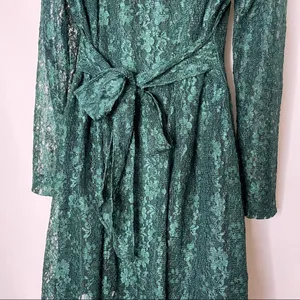 Vintage Green Lace Skater Dress Keyhole‎ Long-Sleeve Tie-Back Bow Christmas thumbnail 7